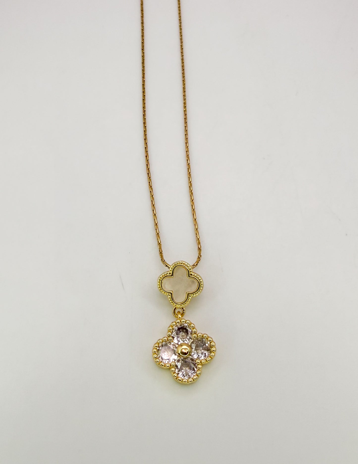 Bling & Natural Shell Double Clover Necklaces