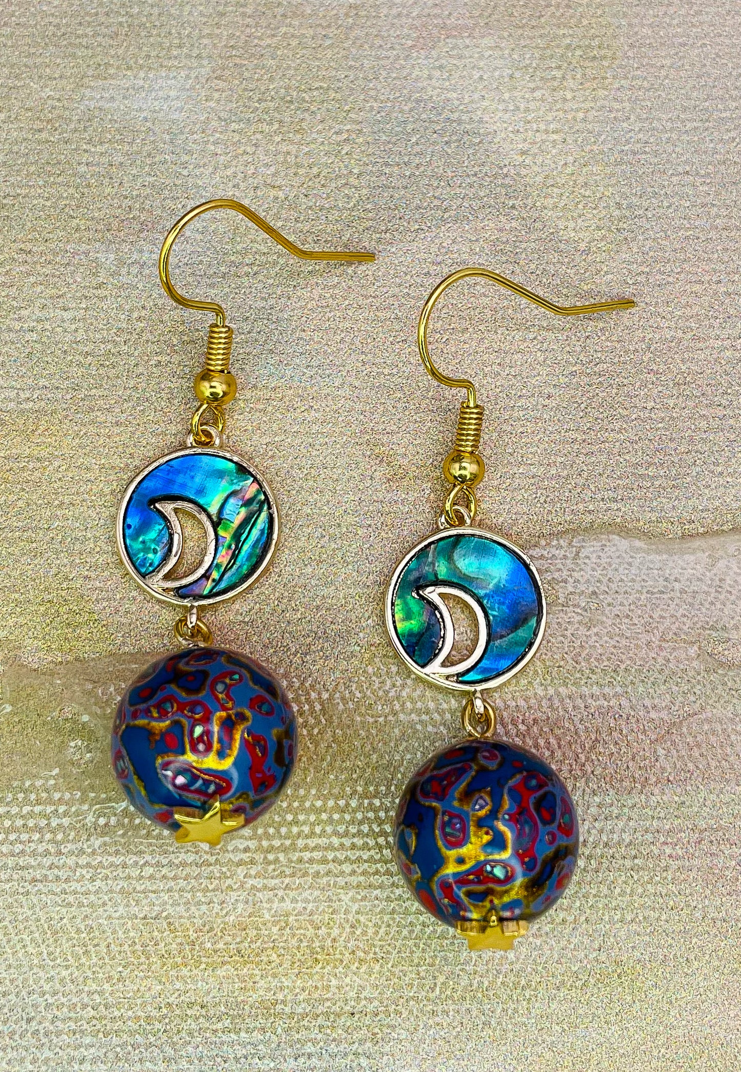 Handmade Daji Lacquer Beaded Bling Earrings with Natural Opal Inclusions