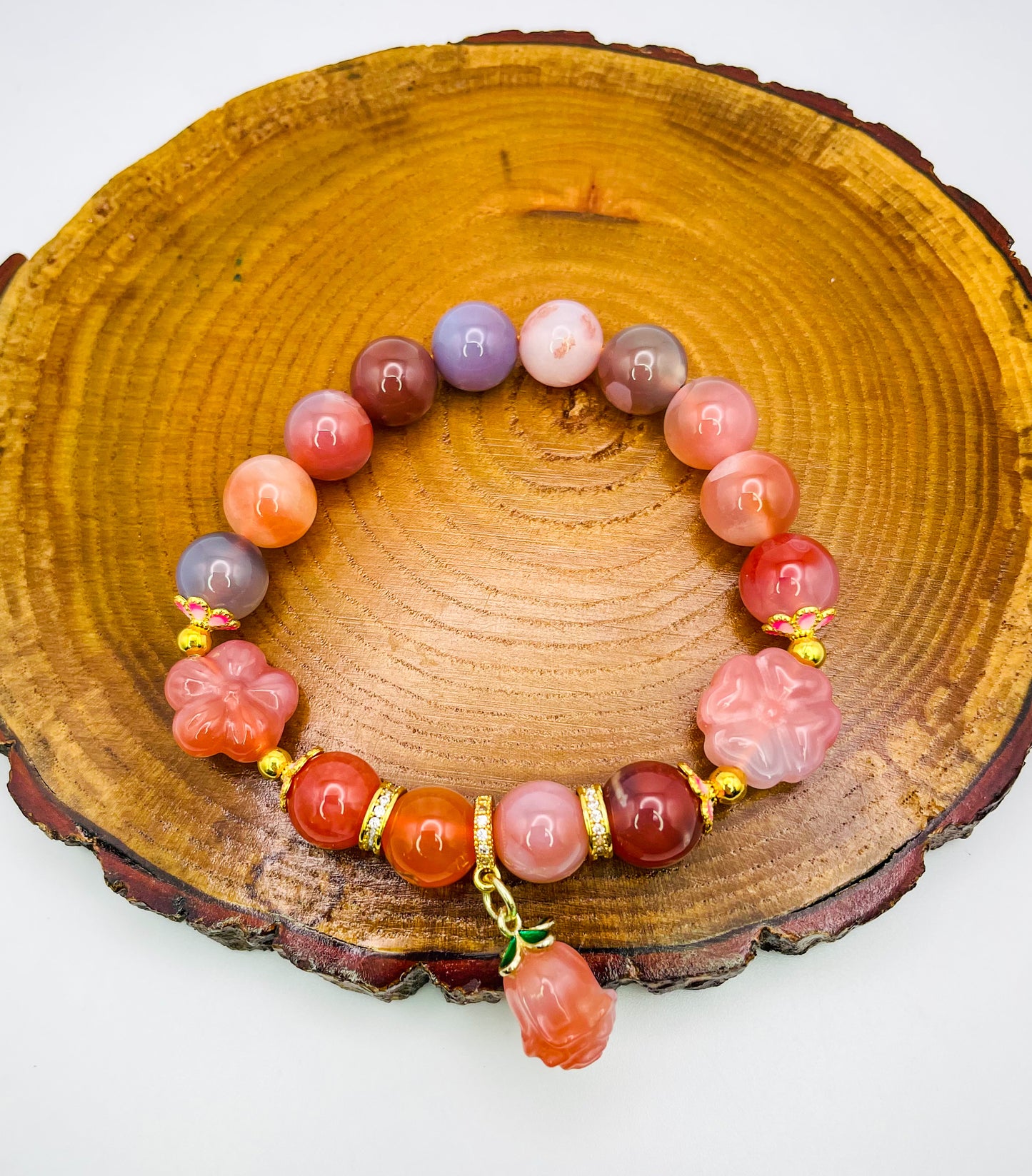 High Quality Natural Yanyuan Agate Flower Blossom Adjustable Stretch Bracelet