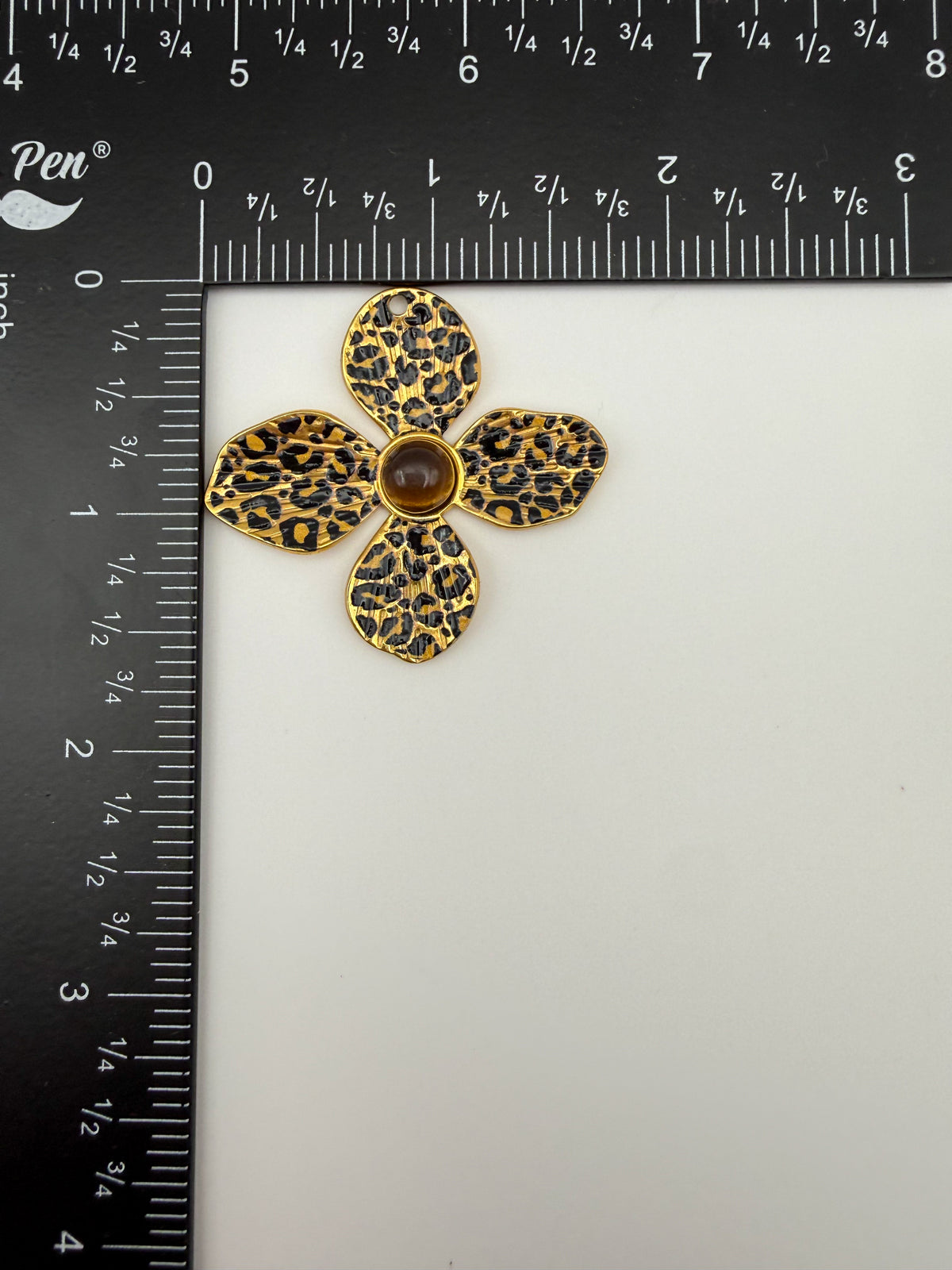 Gold Stainless Steel Leopard Print Flower Charm Pendants