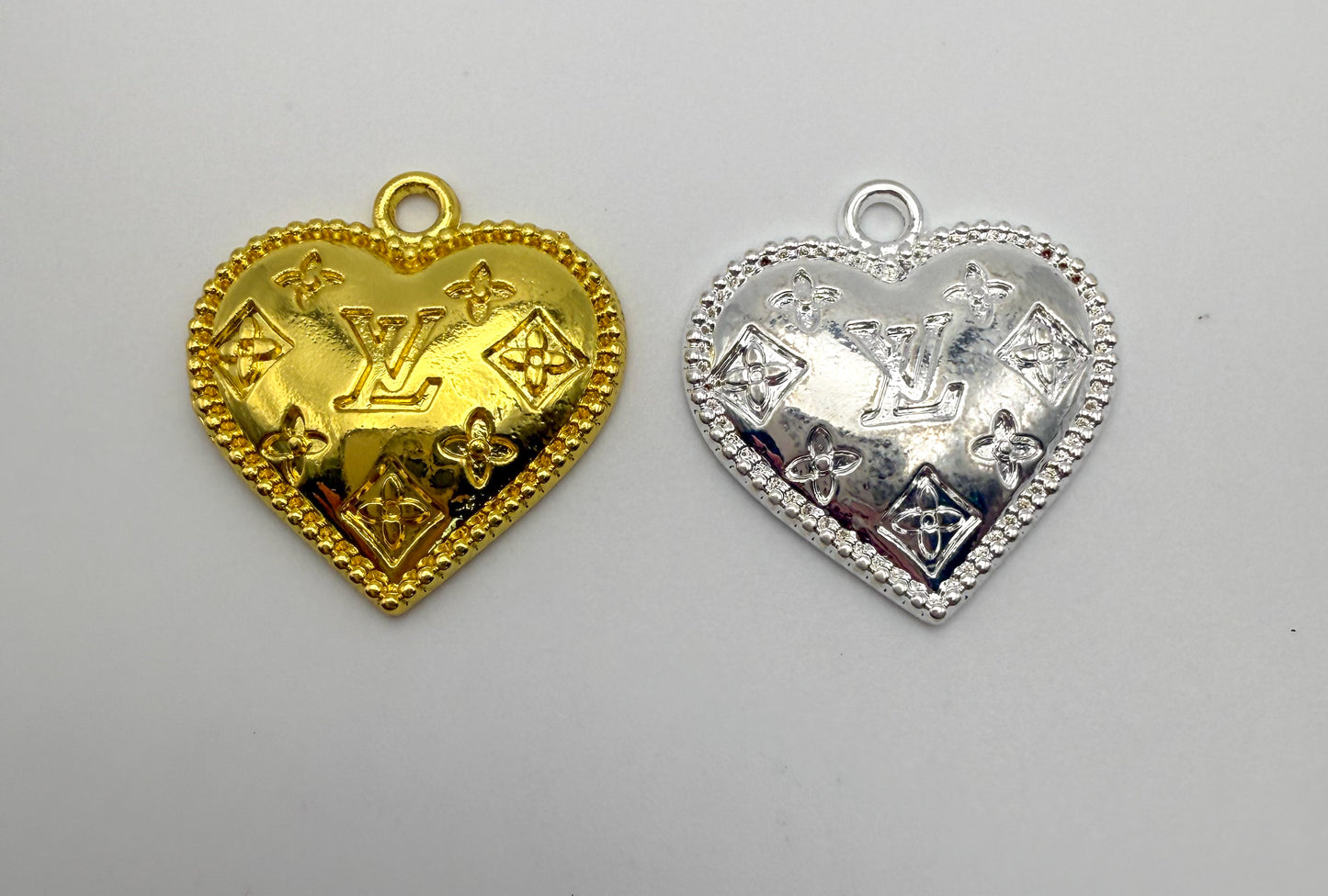 Gold & Silver LV Designer Heart Metal Charm Pendant