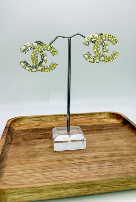 Bulky Gold CC Designer Stud Earrings