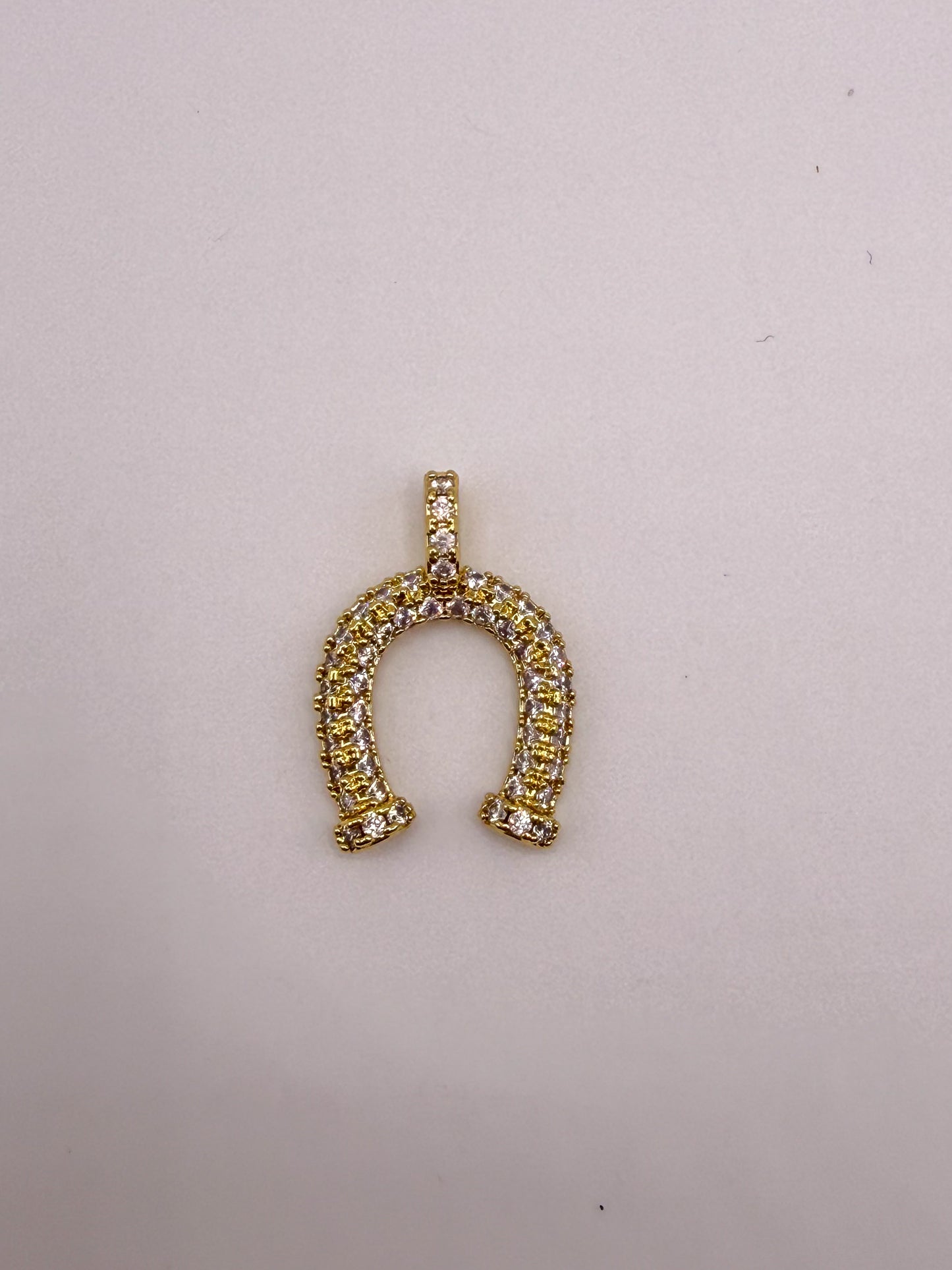Gold Lucky Horseshoe Zircon Covered Charm Pendant