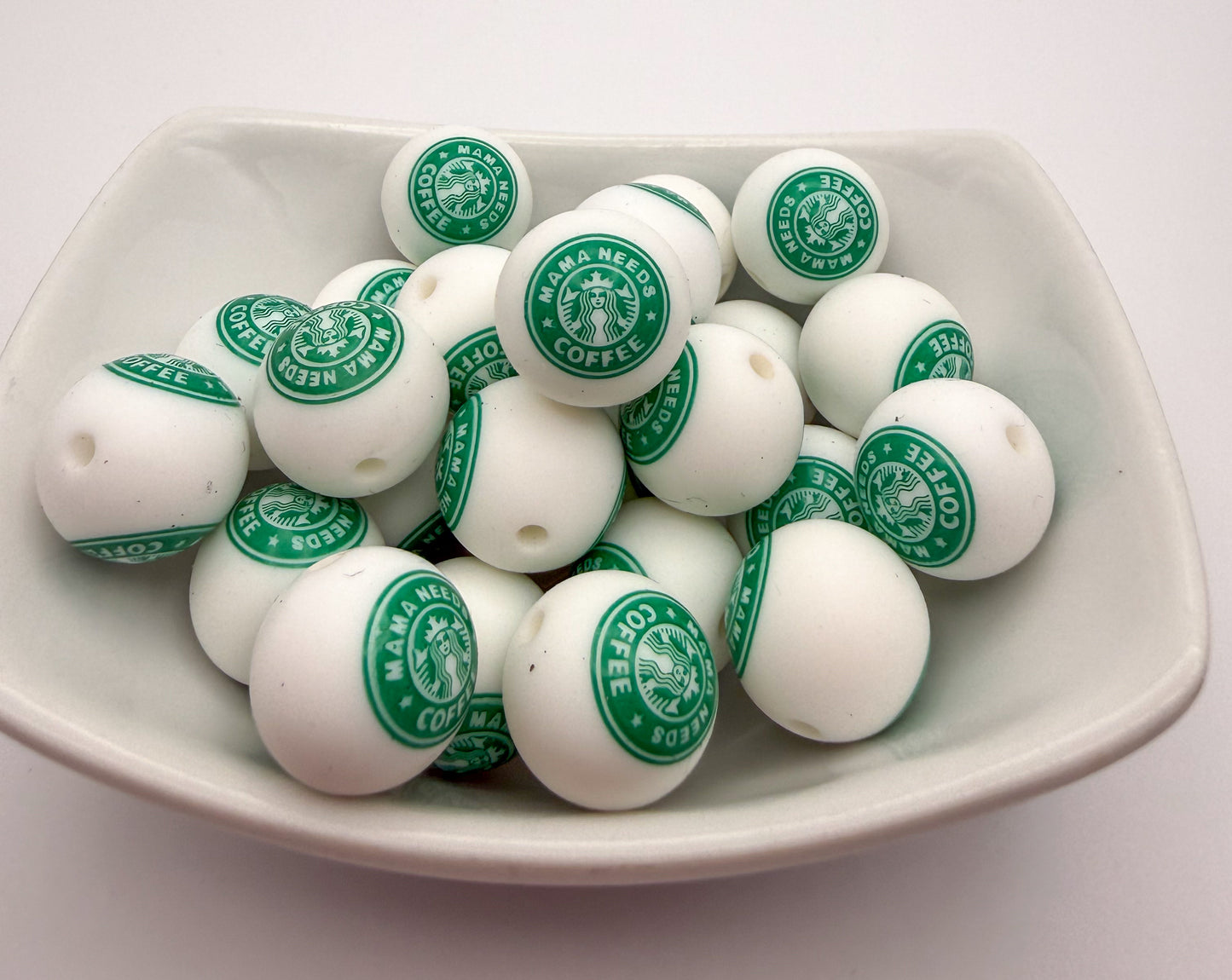 Mama Needs Coffee StarBuck Printed Silicone DIY Pen Keychain Beads