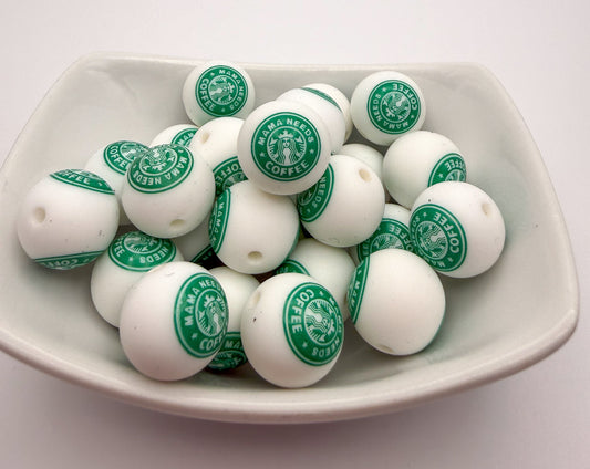 Mama Needs Coffee StarBuck Printed Silicone DIY Pen Keychain Beads