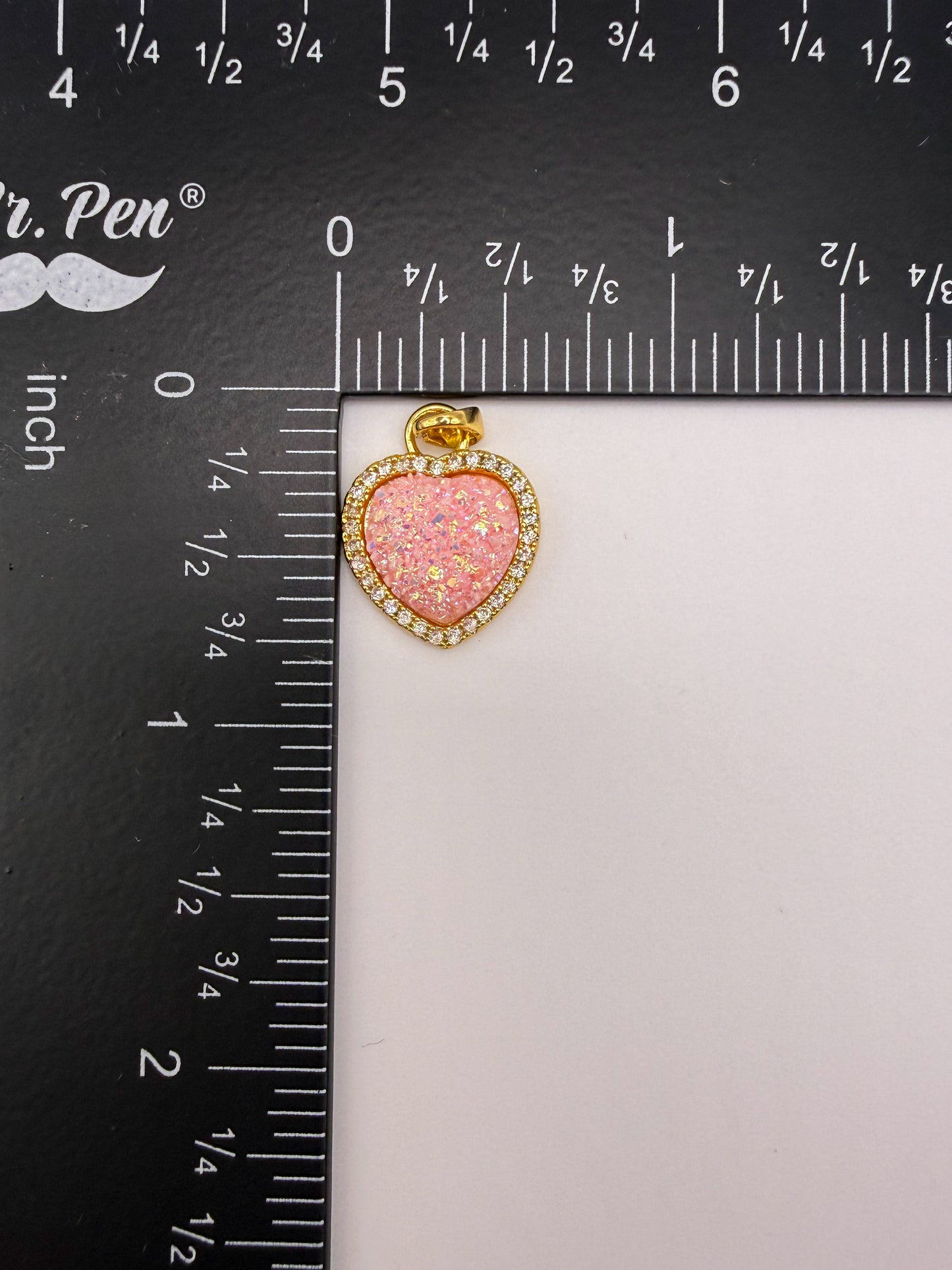 Pink Glitter Druzy Heart Charm Pendant