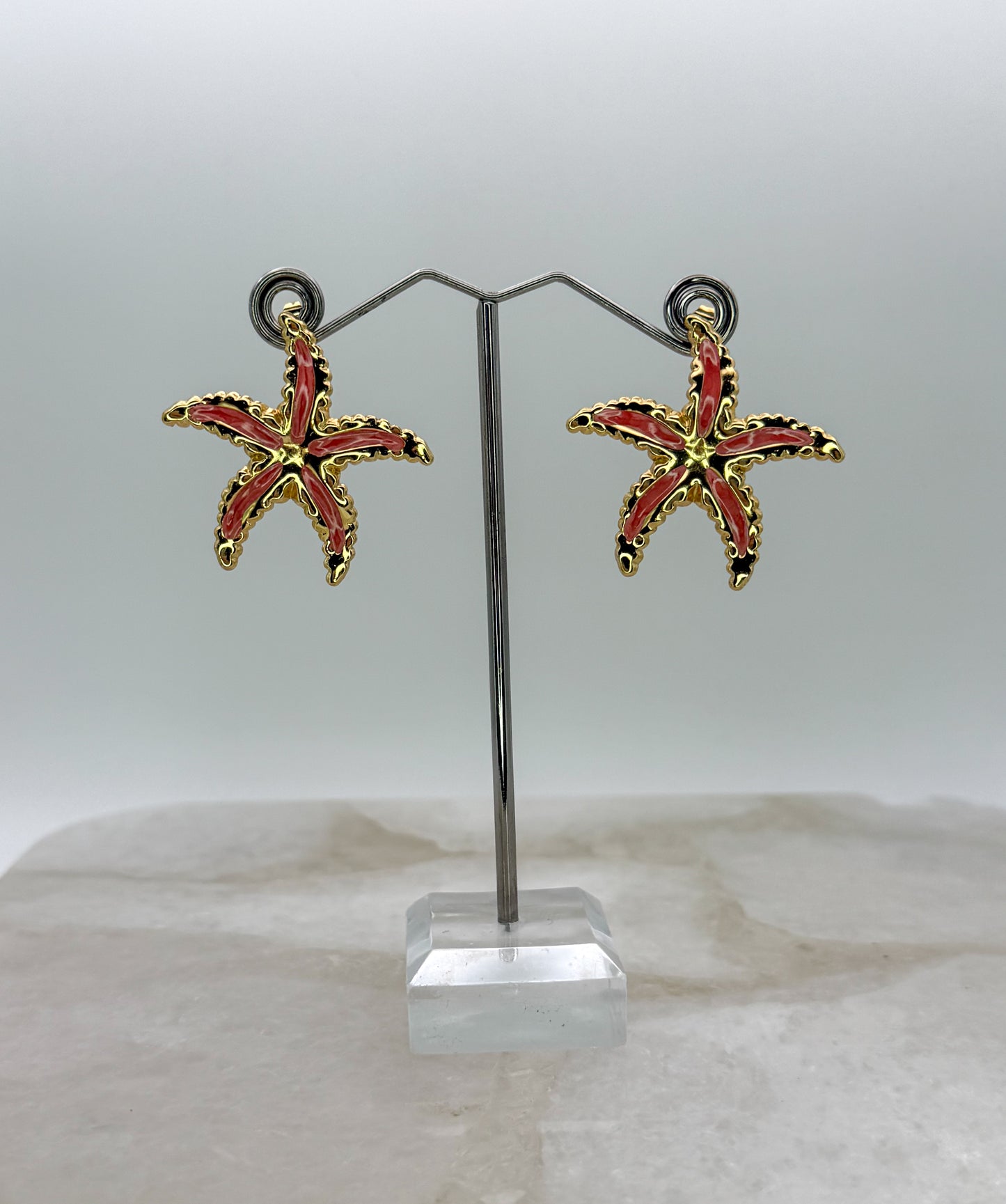 Gold Stainless Steel Colorful Starfish Stud Earrings