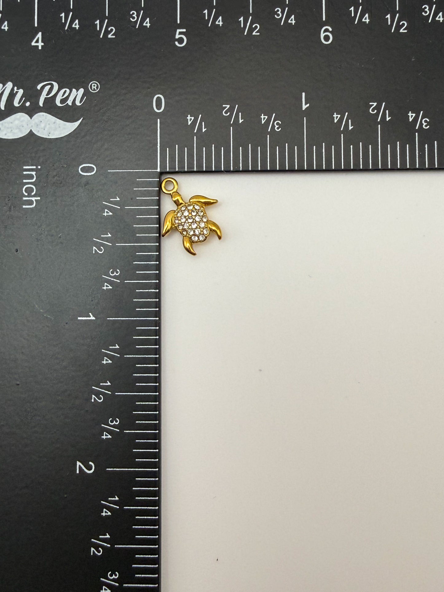 Stainless Steel Gold Turtle with Zircon Gems Charm