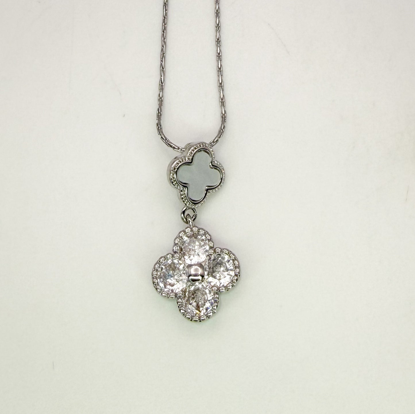Bling & Natural Shell Double Clover Necklaces