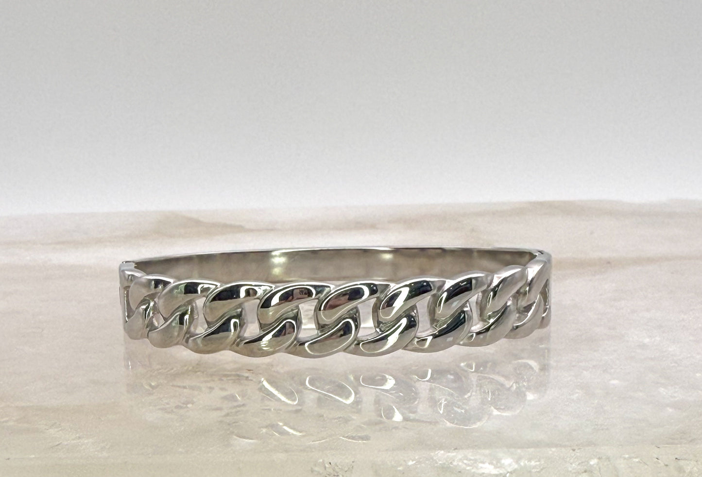 Silver Stainless Steel Cuban Chain Link Bangle Bracelet
