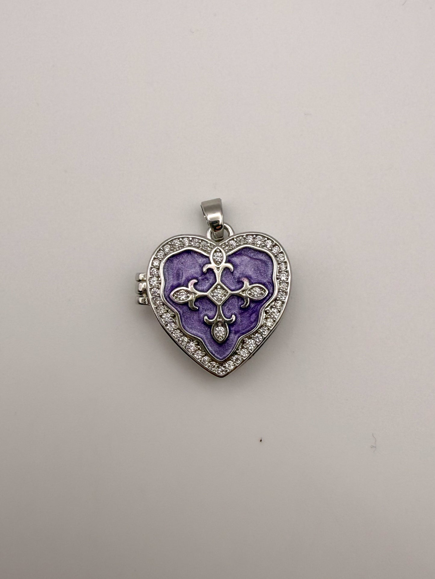 Silver Heart Enameled Emblem Locket Charm Pendant