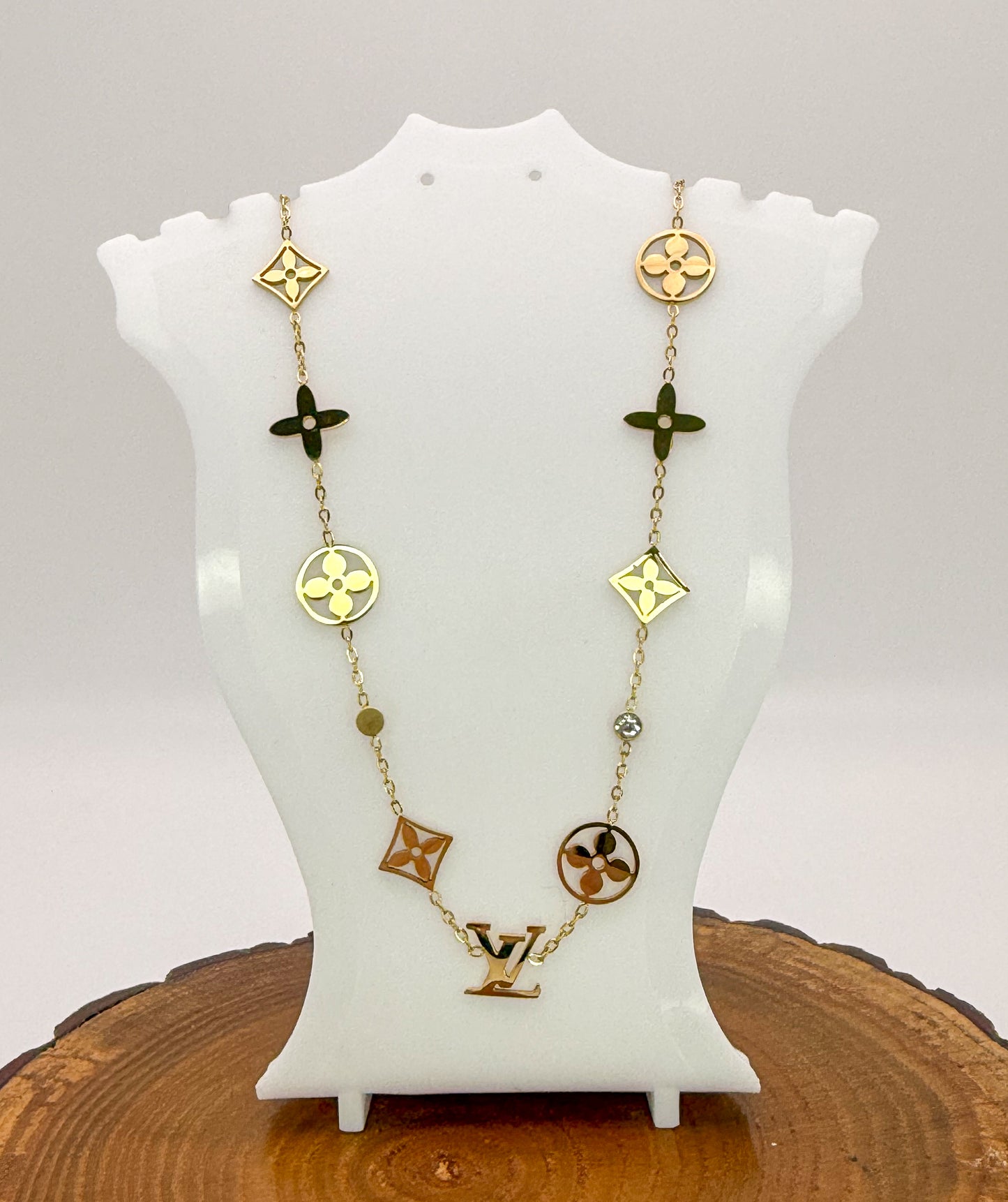 LV Designer Logo Gold Stainless Steel Necklace
