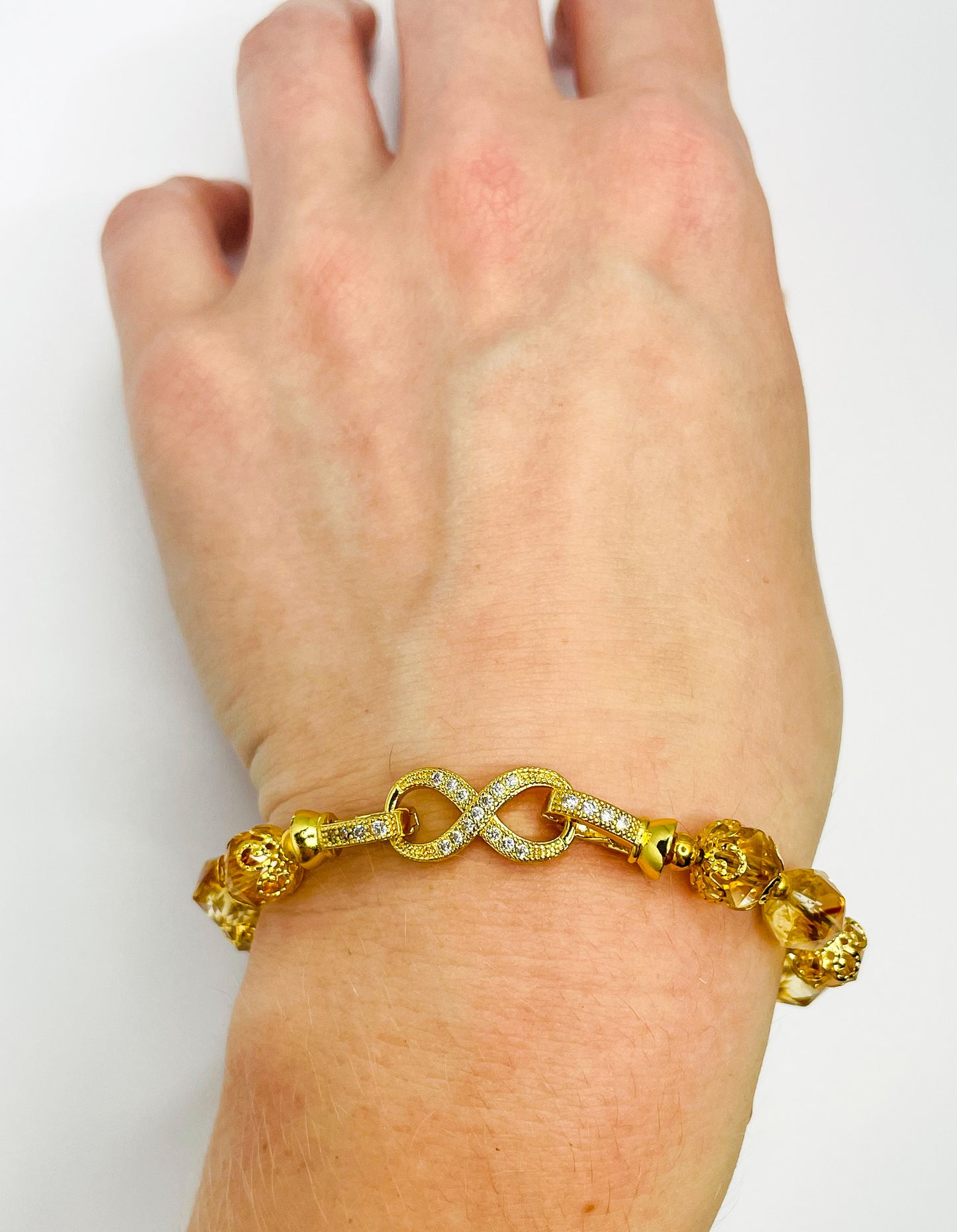 High Quality Natural Faceted Citrine Infinity Bracelet