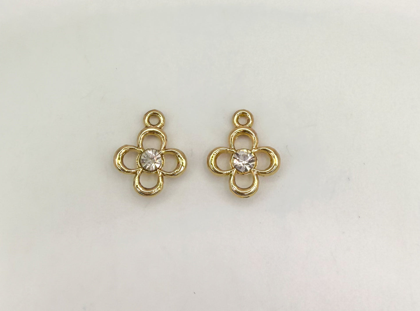 Gold Hollow Clover with CZ Gem Metal Charm