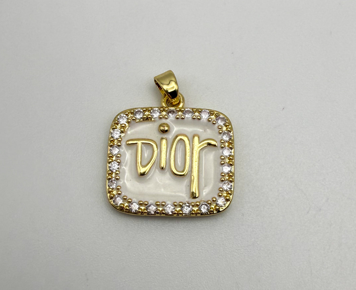 High Quality White Enameled Gold Dior Pendant