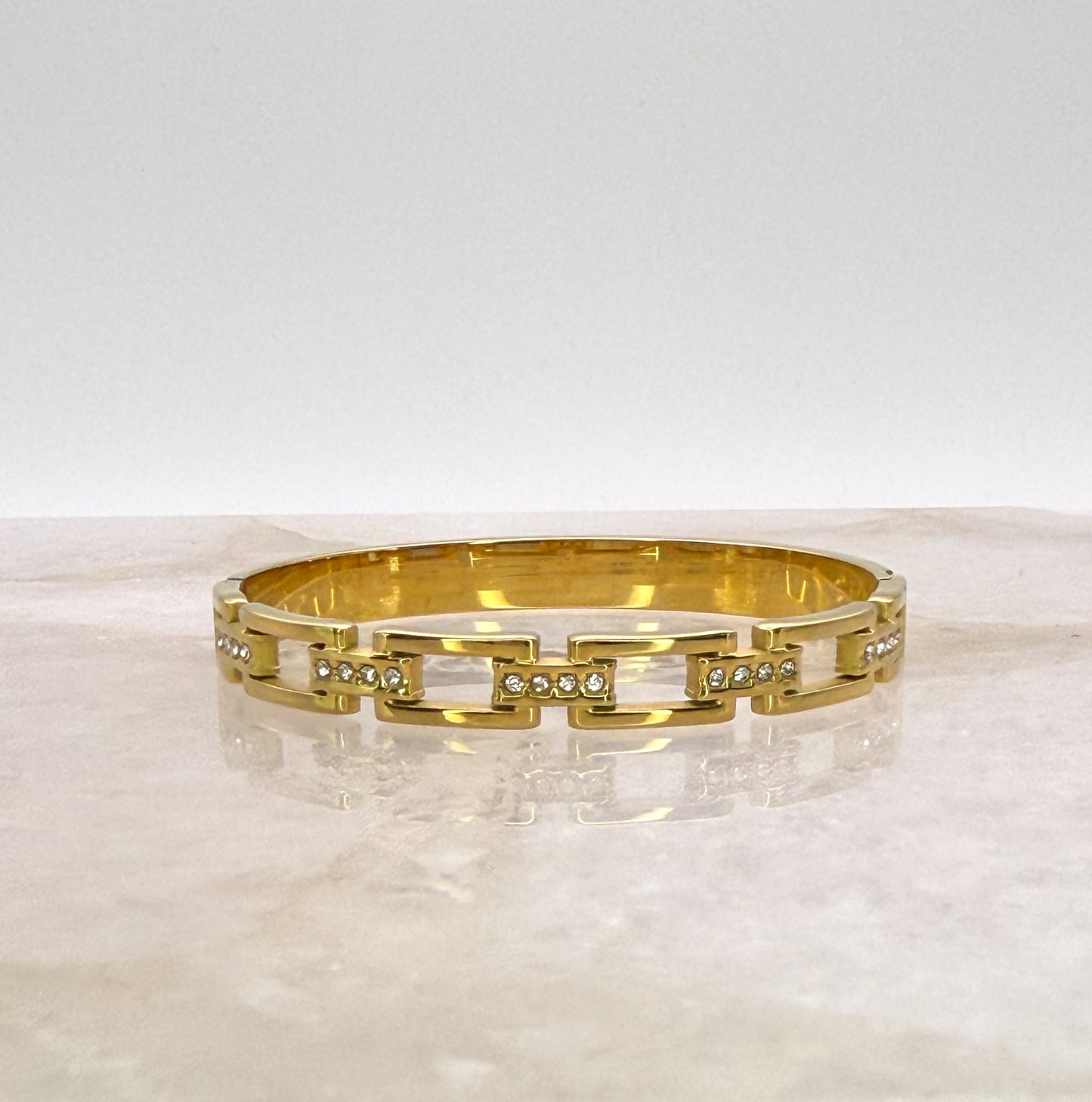 Gold Stainless Steel Bling Box Chain Link Bangle Bracelet
