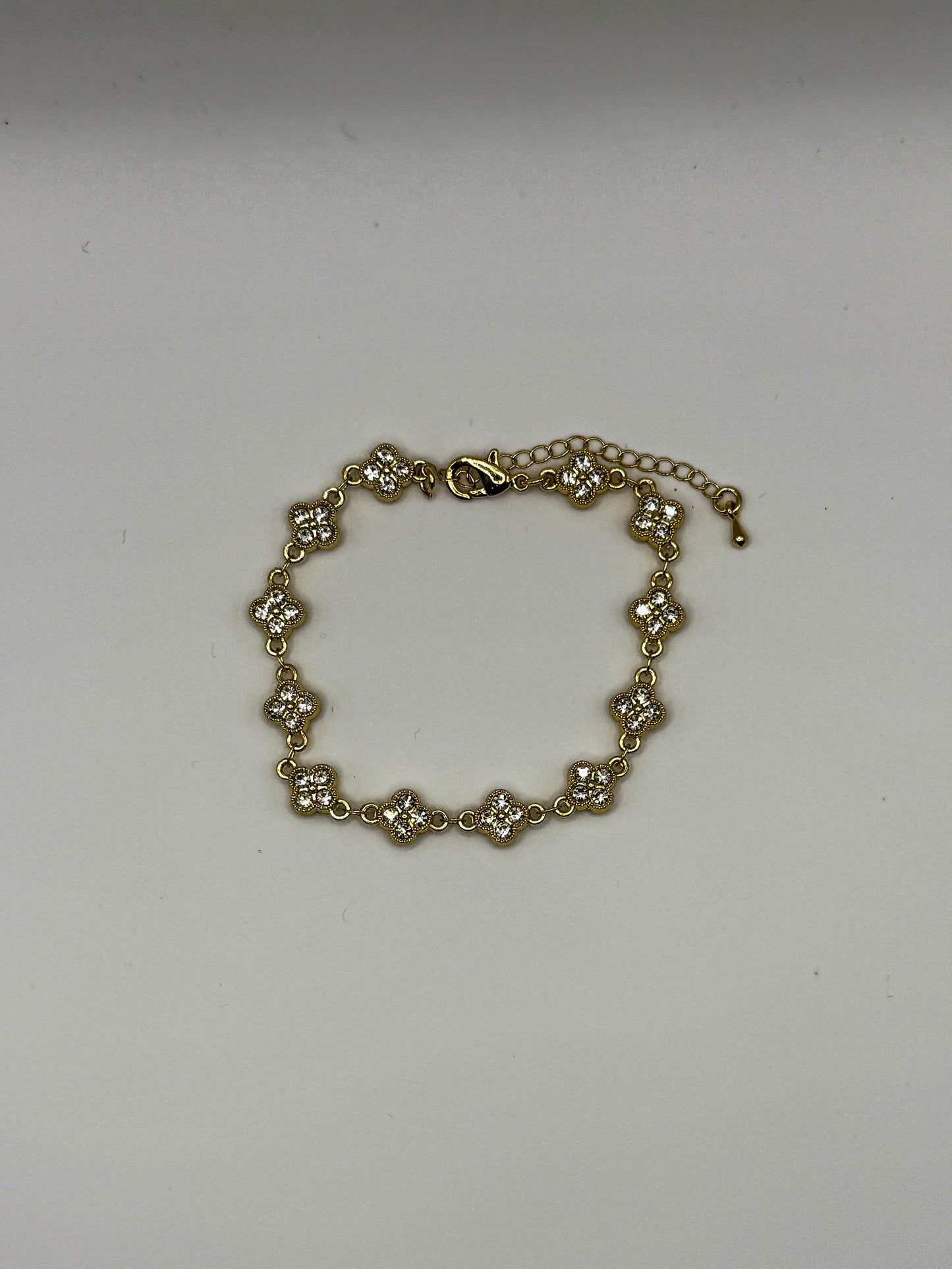 Gold Double Sided Black & Clear Clover Zircon Bracelet