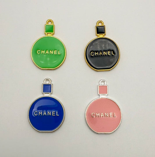 Chanel Perfume Bottle Silver & Gold Enamel Charm Pendants