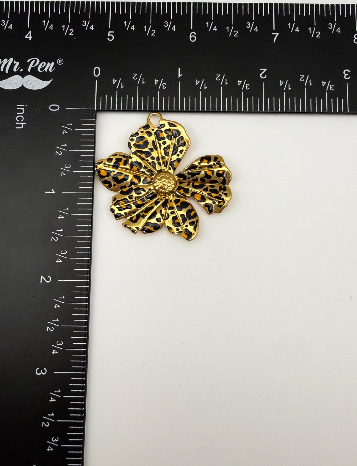 Gold Stainless Steel Leopard Print Flower Charm Pendants