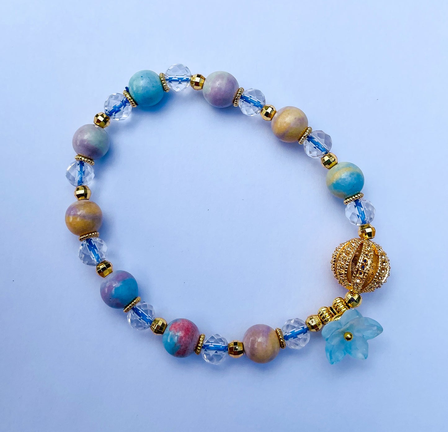 Rainbow Stone Sakura Flower Statement Beaded Stretch Adjustable Bracelet