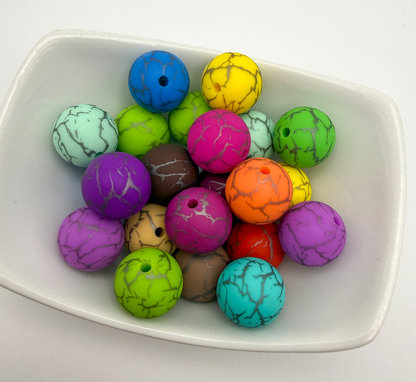 Bright Colorful Crackle Printed Silicone DIY Pen Keychain Beads