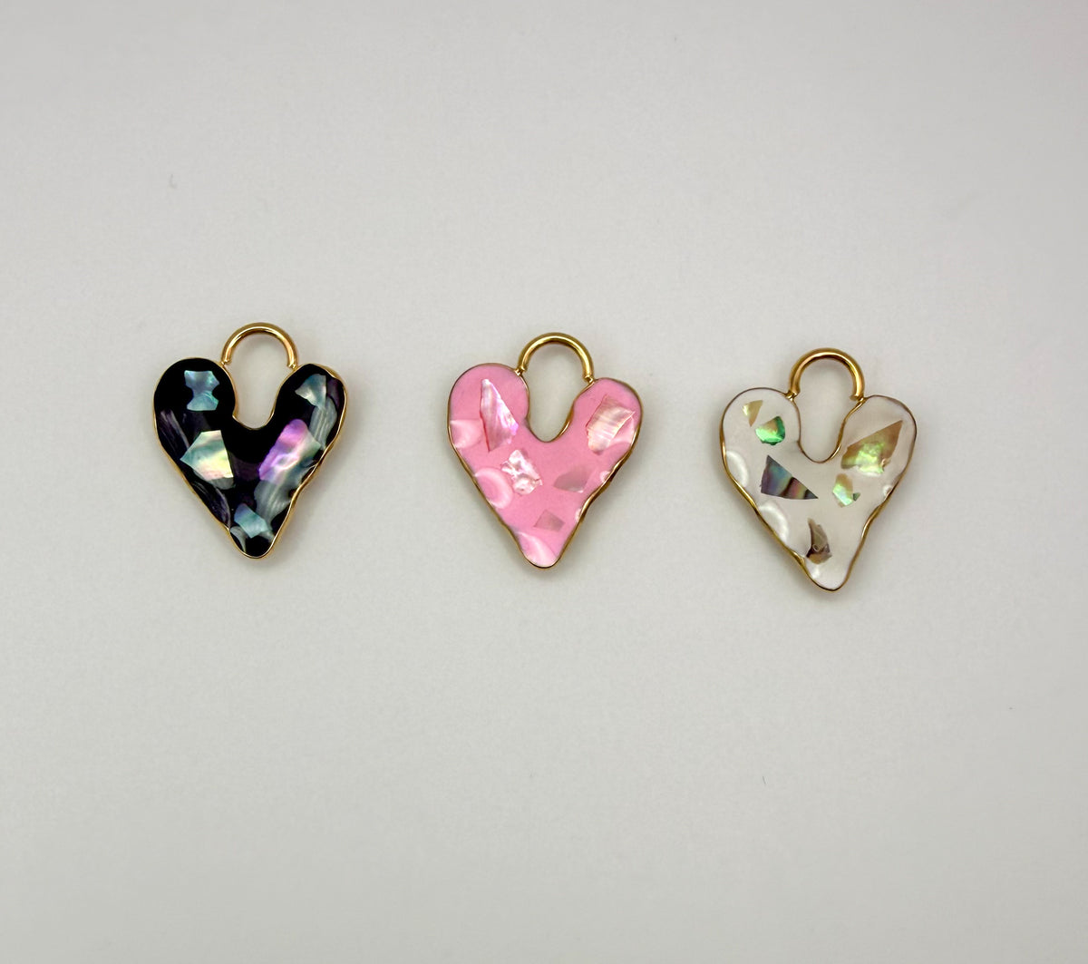 Gold Stainless Steel Heart Enamel with Abalone Shell Chip Charm Pendant DIY