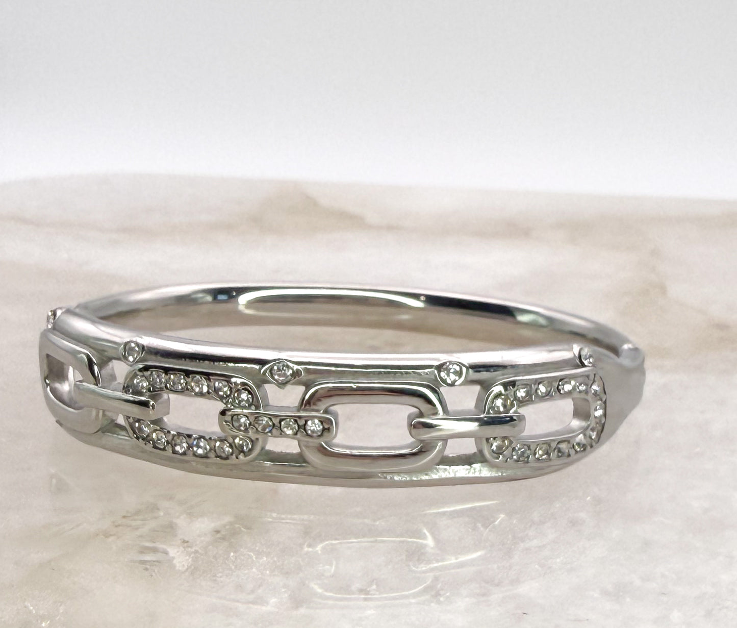 Silver Stainless Steel Bling Oval Chain Link Bangle Bracelet