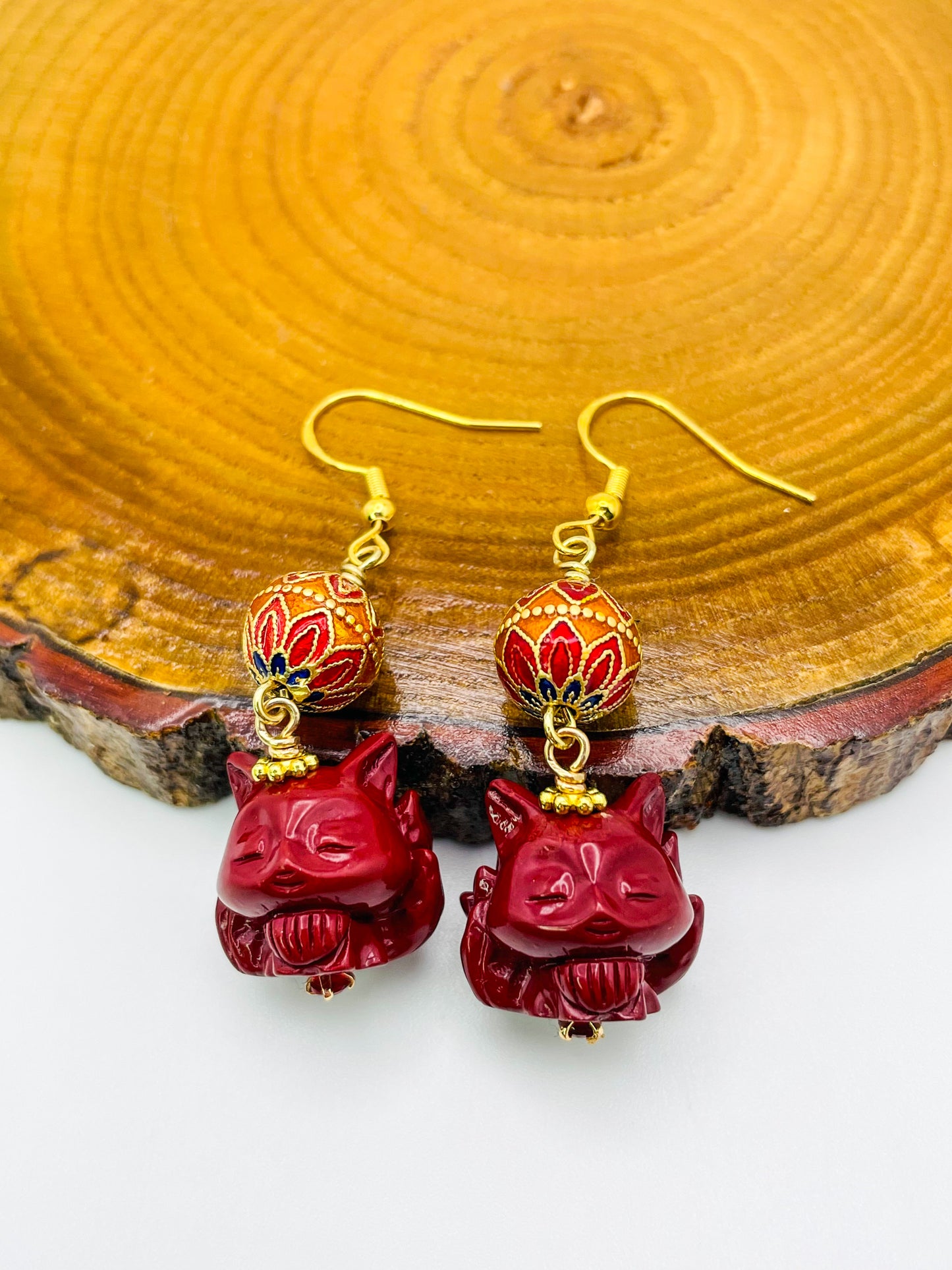 Cinnabar Nine Tail Fox Earrings