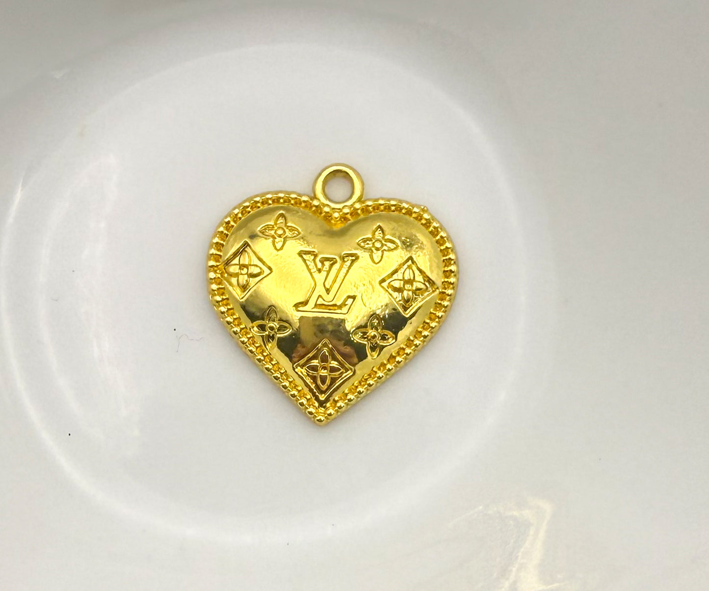 Gold & Silver LV Designer Heart Metal Charm Pendant