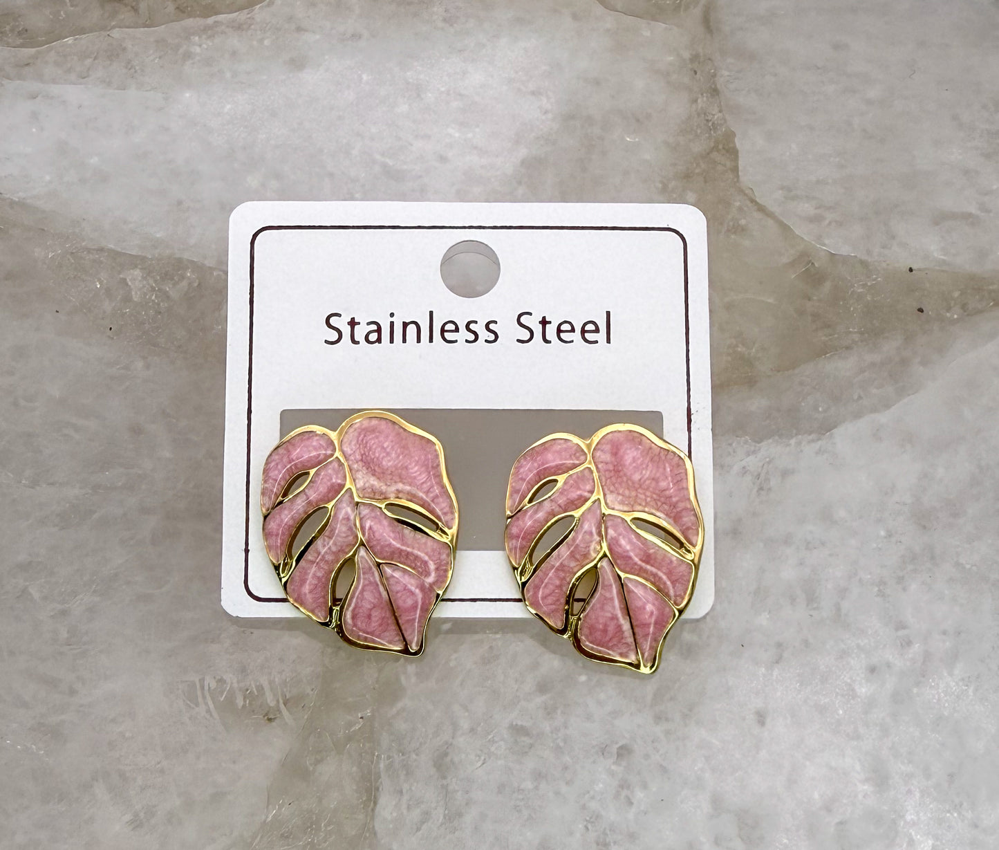 Colorful Monstera Leaf Gold Stainless Steel Stud Earrings