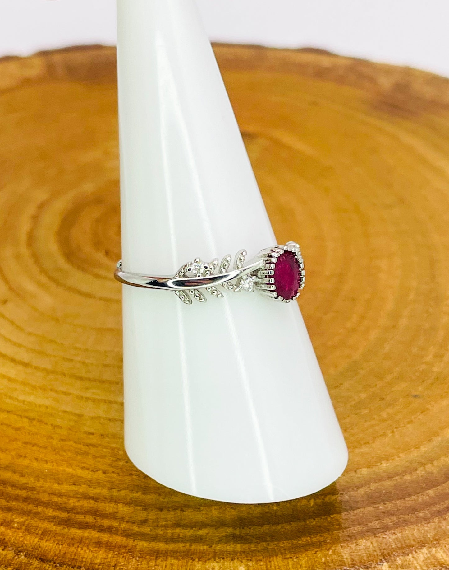 Sterling Silver S925 Natural Ruby Adjustable Rings