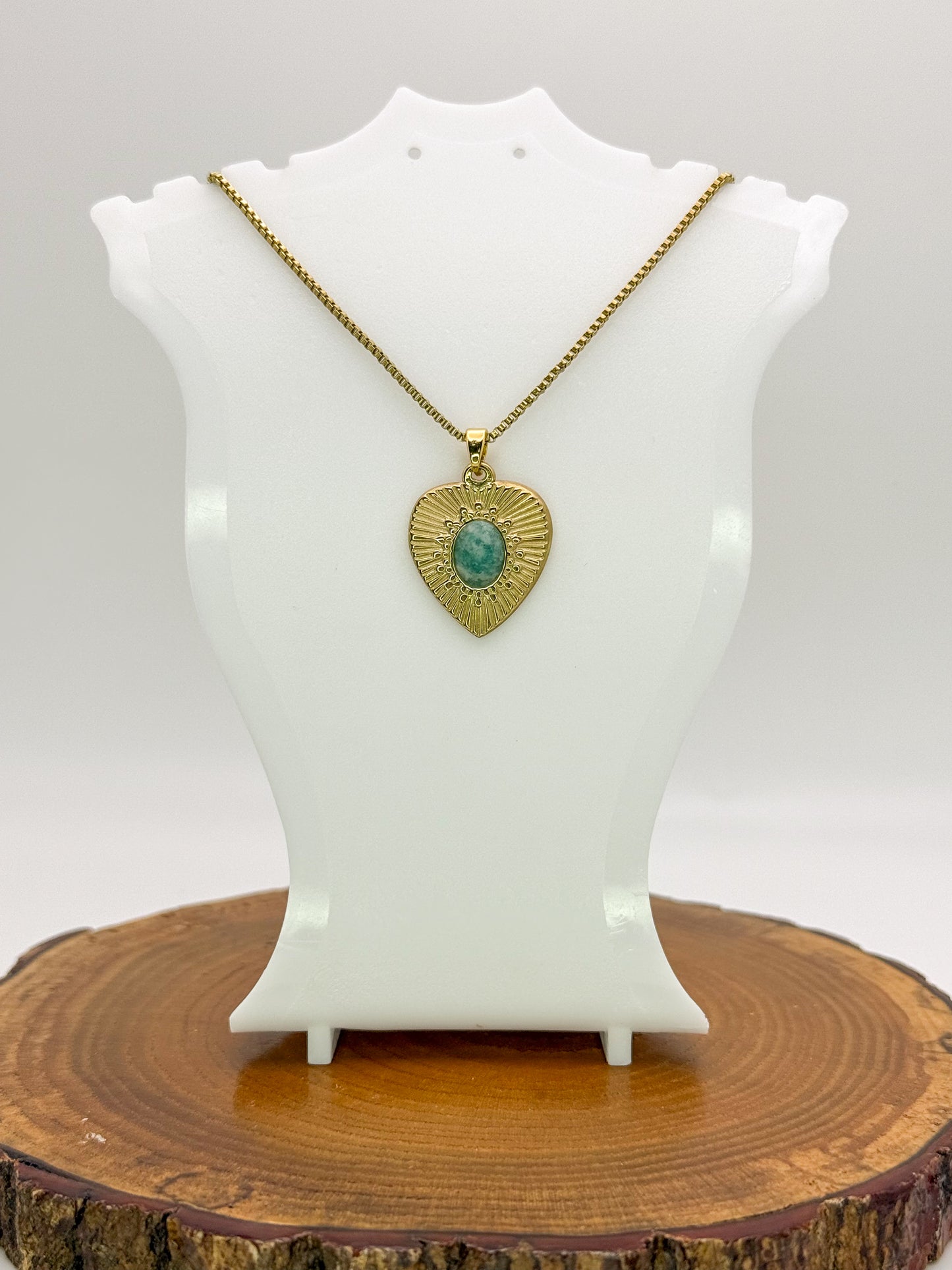 Heart of Gold Necklace- Natural Gemstones, Gold Stainless Steel Pendant Necklace