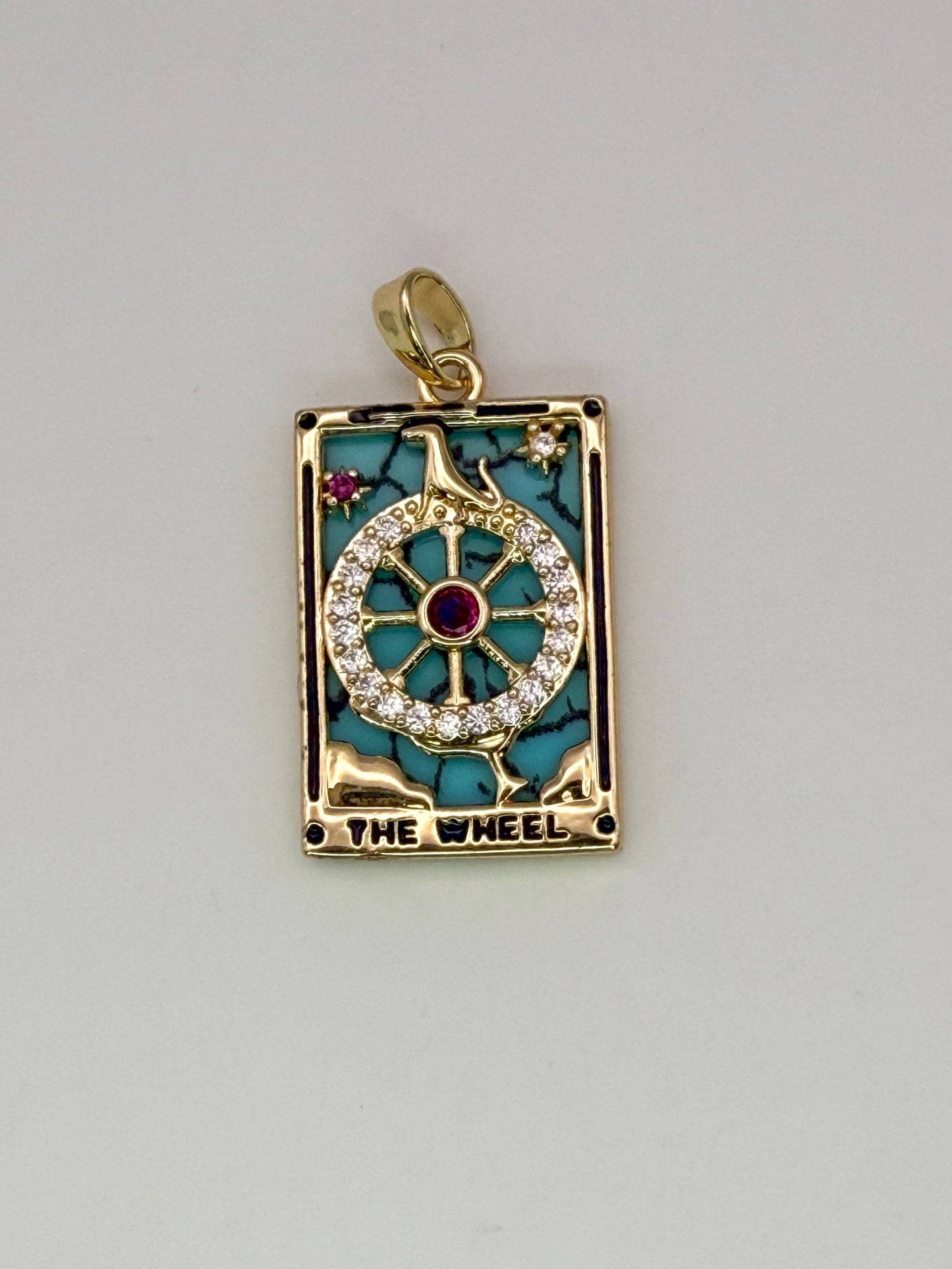 Gold The Wheel Tarot Card & Moon Card Pendants