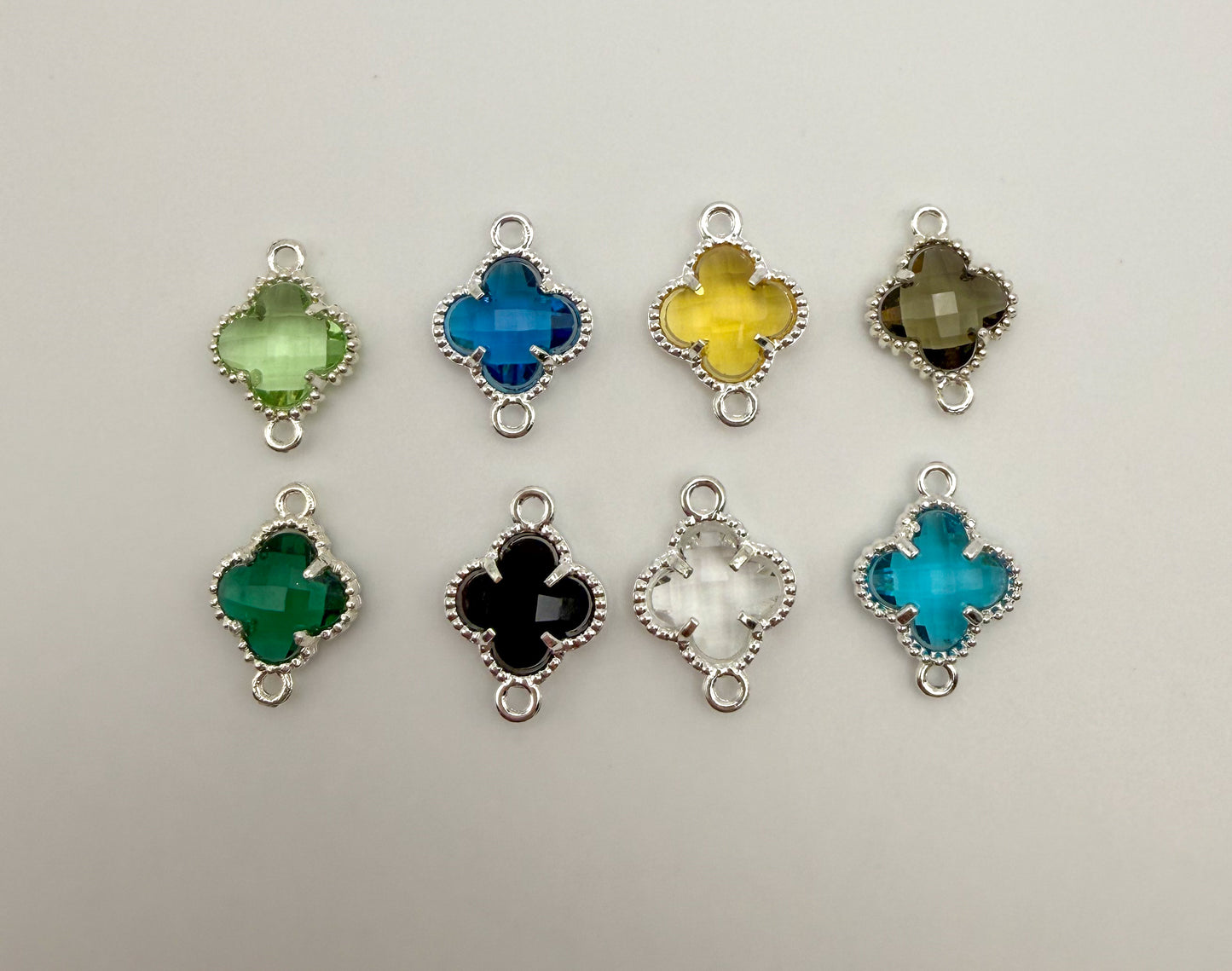 Colorful Double Link Clover Glass Charm Connectors-Gold & Silver