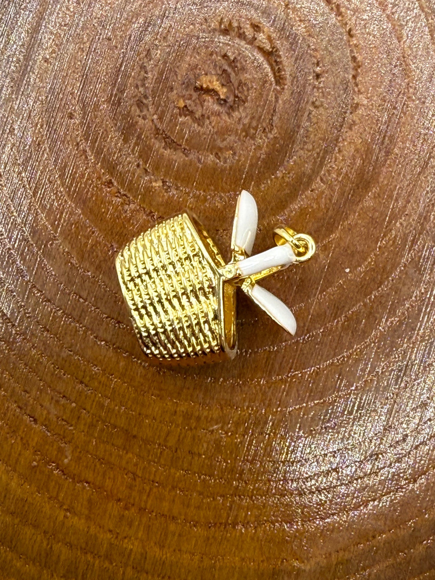 Gold Picnic Basket Charm Pendant