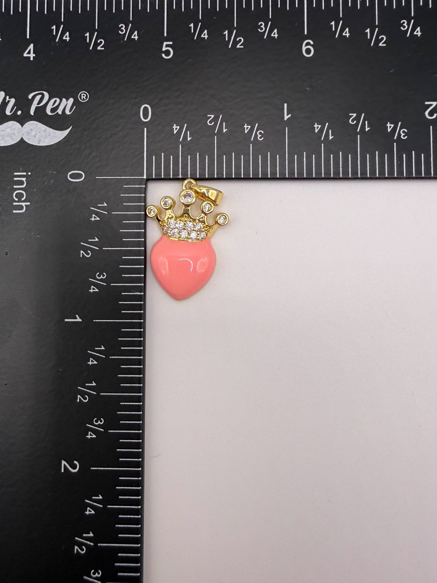 Pink Enamel Gold Heart with Crown Charm Pendant