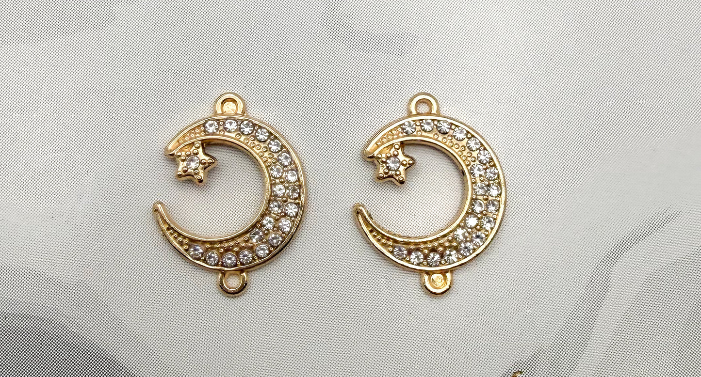 Silver Zircon Crescent Moon Double Linked Charm Pendant