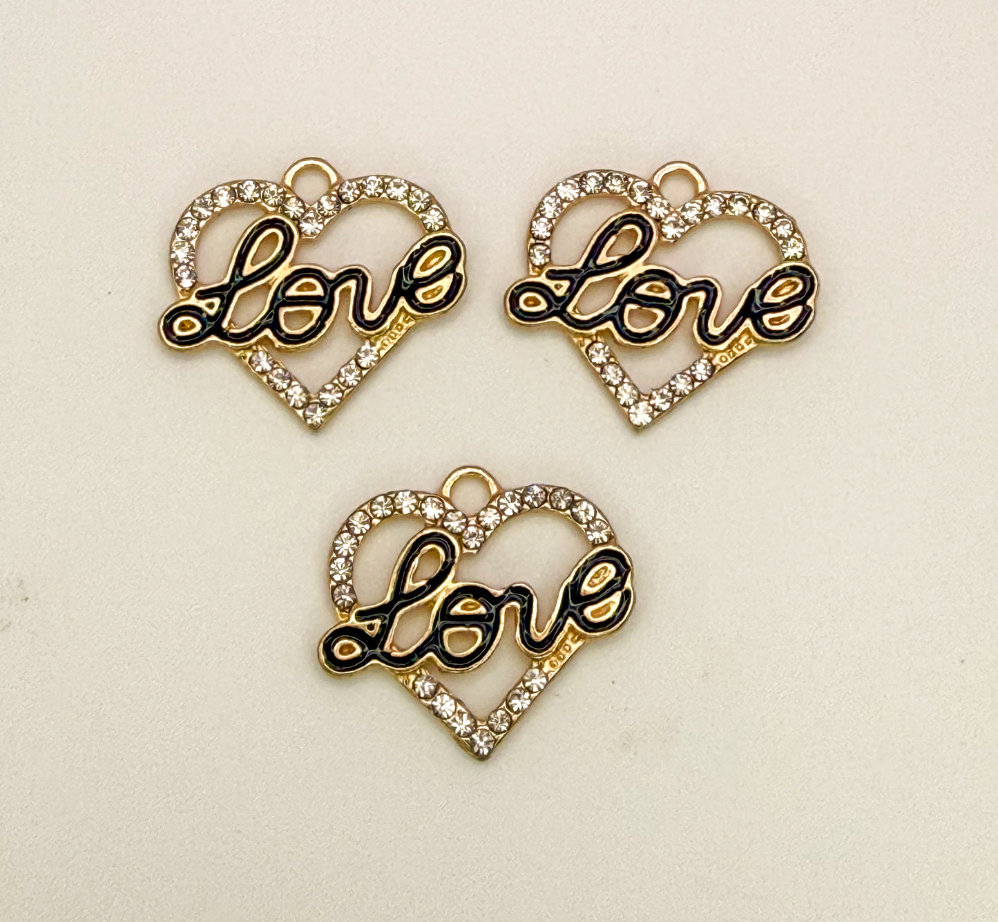 Gold LOVE Bling Heart DIY Charms