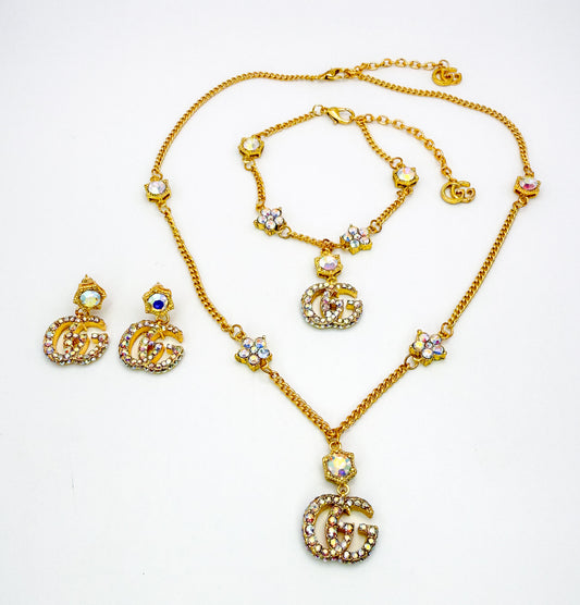 Gold GG Gucci Designer 3-piece Matching Jewelry Set