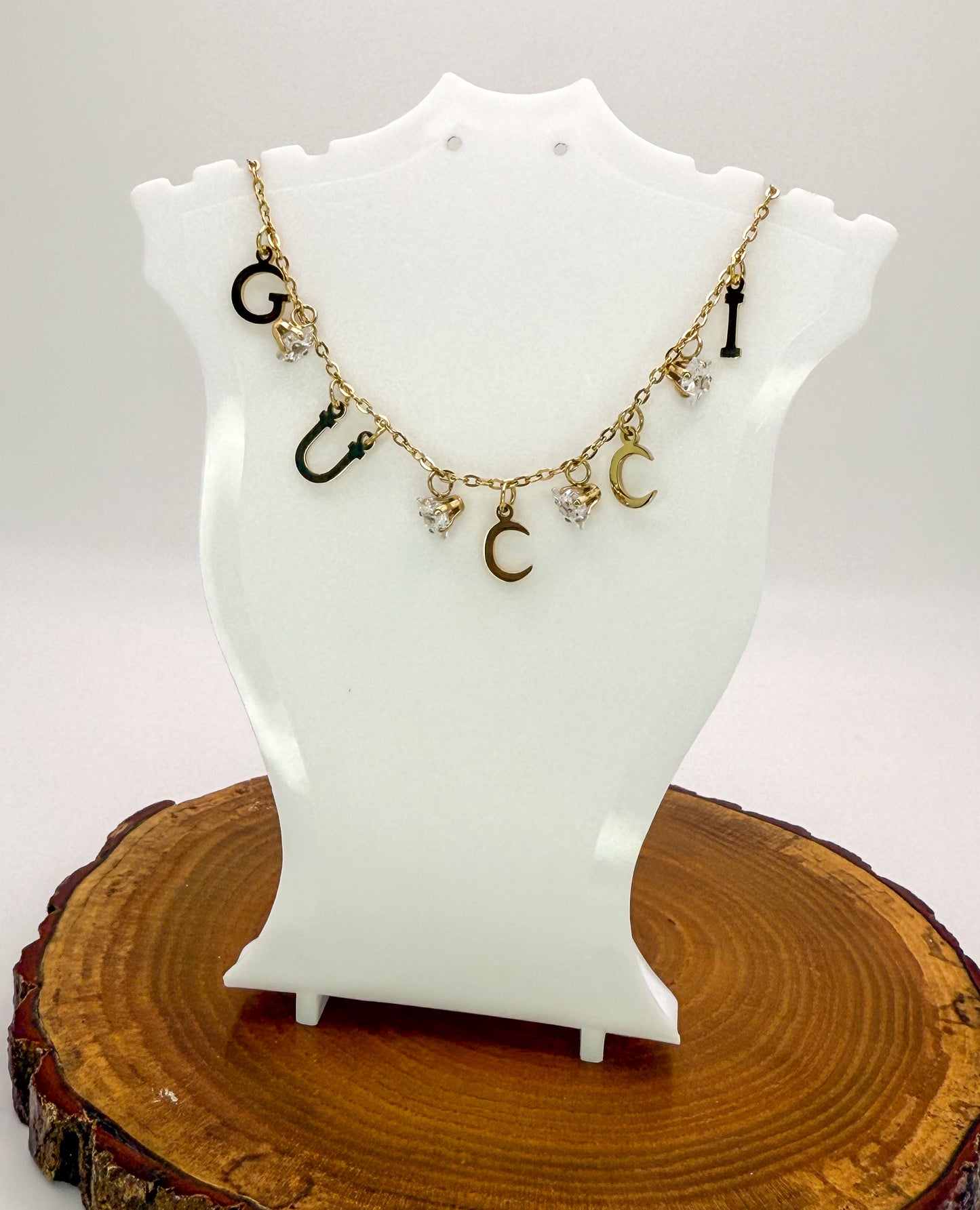 Gold Gucci Designer Dangle Adjustable Stainless Steel Necklace