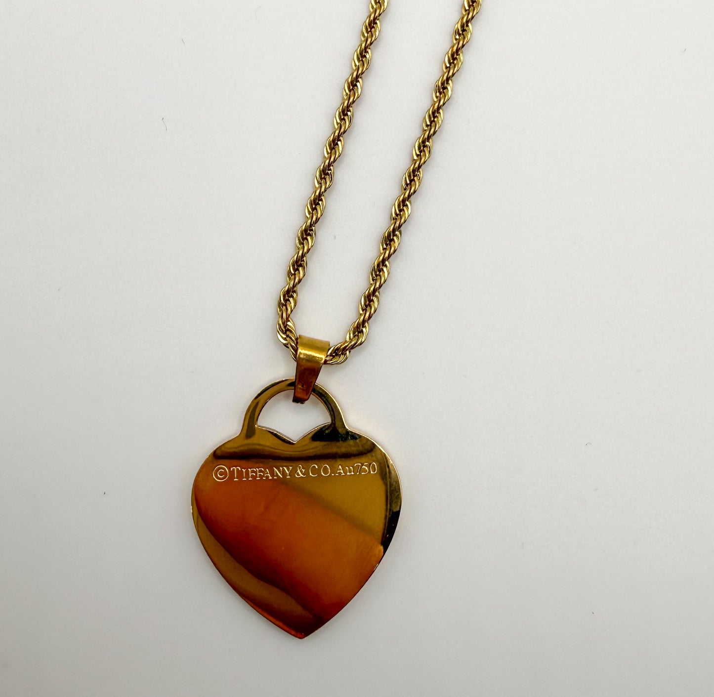 Gold Stainless Steel T&Co Heart Pendant Twist Rope Chain Necklace