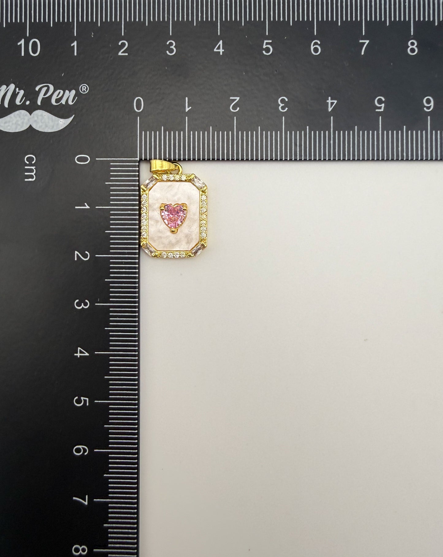 Mother of Pearl Shell with Pink CZ Heart Gold & Silver Pendant