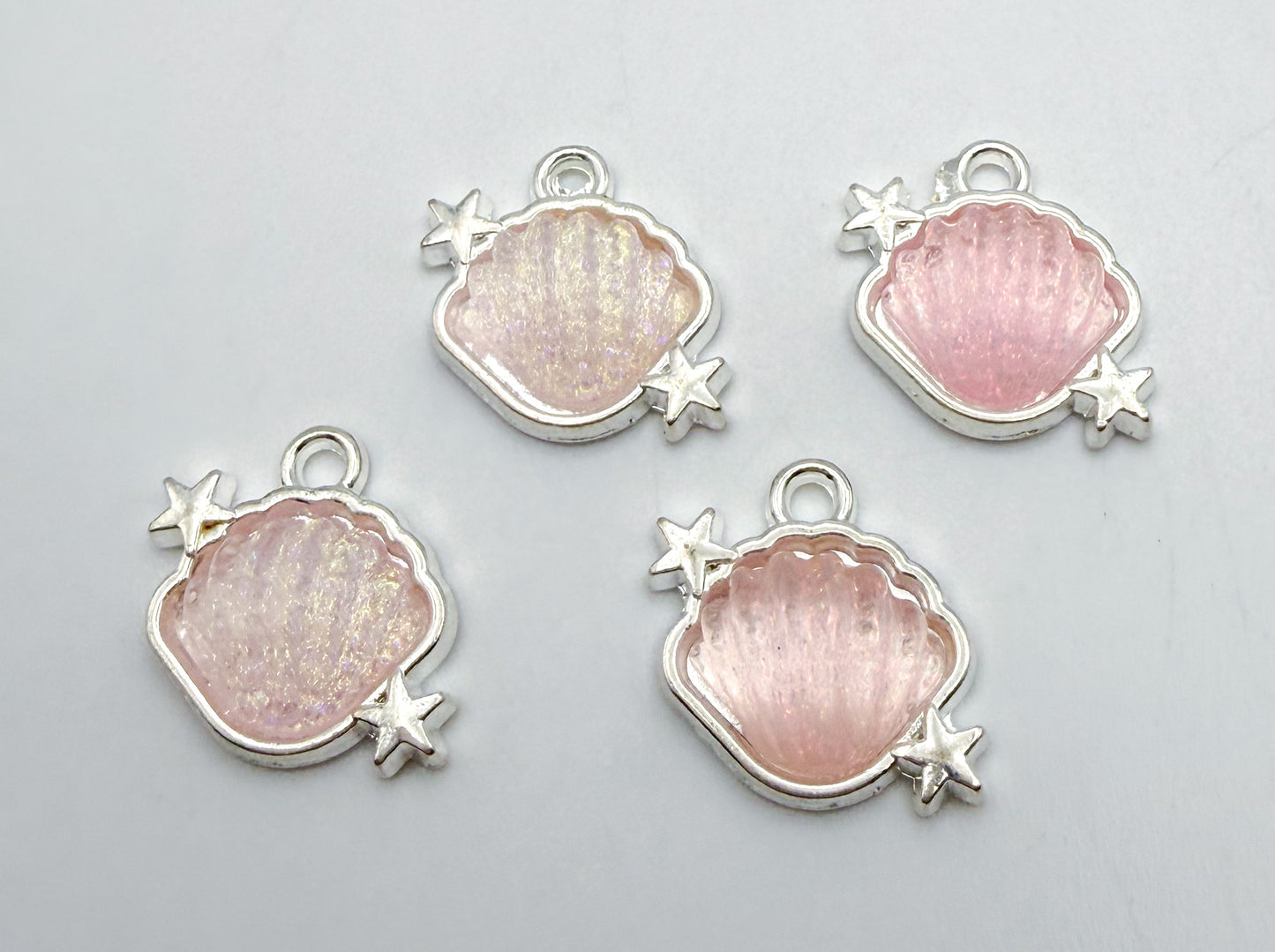 Silver Glittery Resin Filled Shell Metal DIY Charms