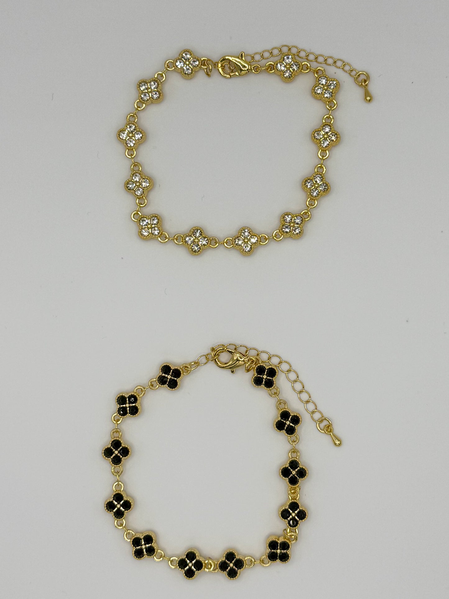 Gold Double Sided Black & Clear Clover Zircon Bracelet