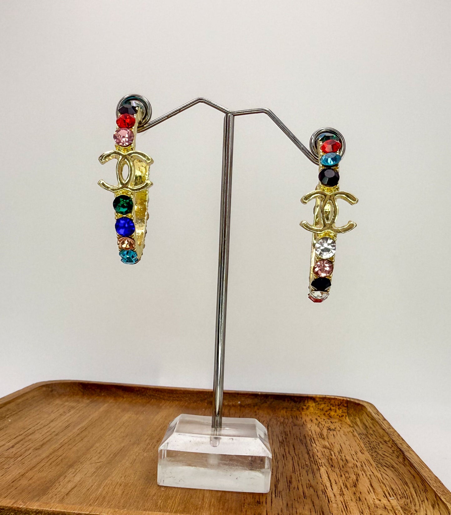 CC Designer Colorful Rhinestone Gold Hoop Earrings
