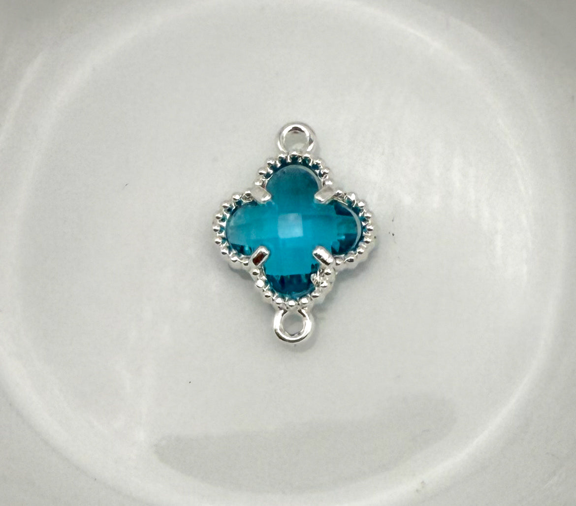 Colorful Double Link Clover Glass Charm Connectors-Gold & Silver