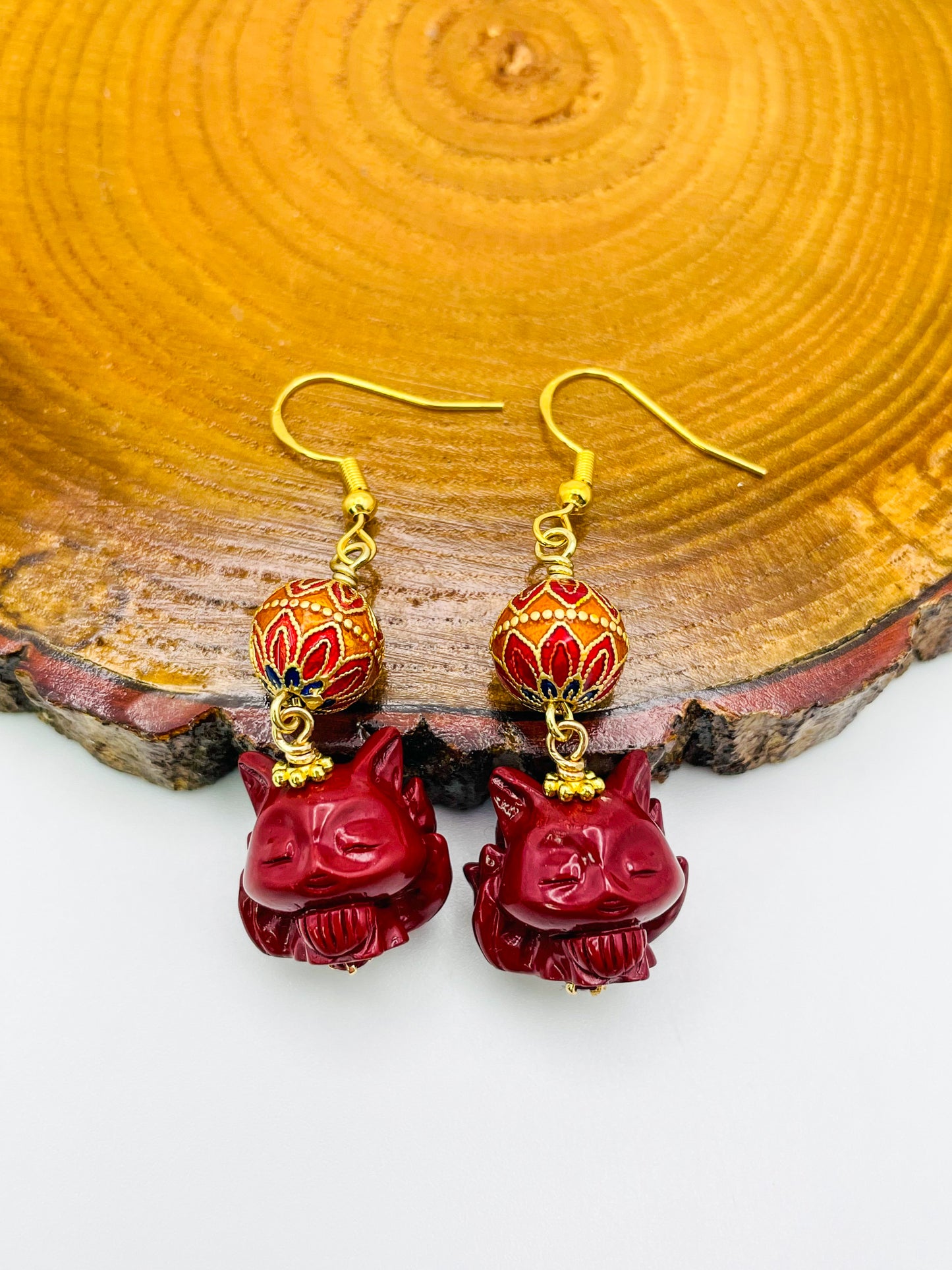 Cinnabar Nine Tail Fox Earrings