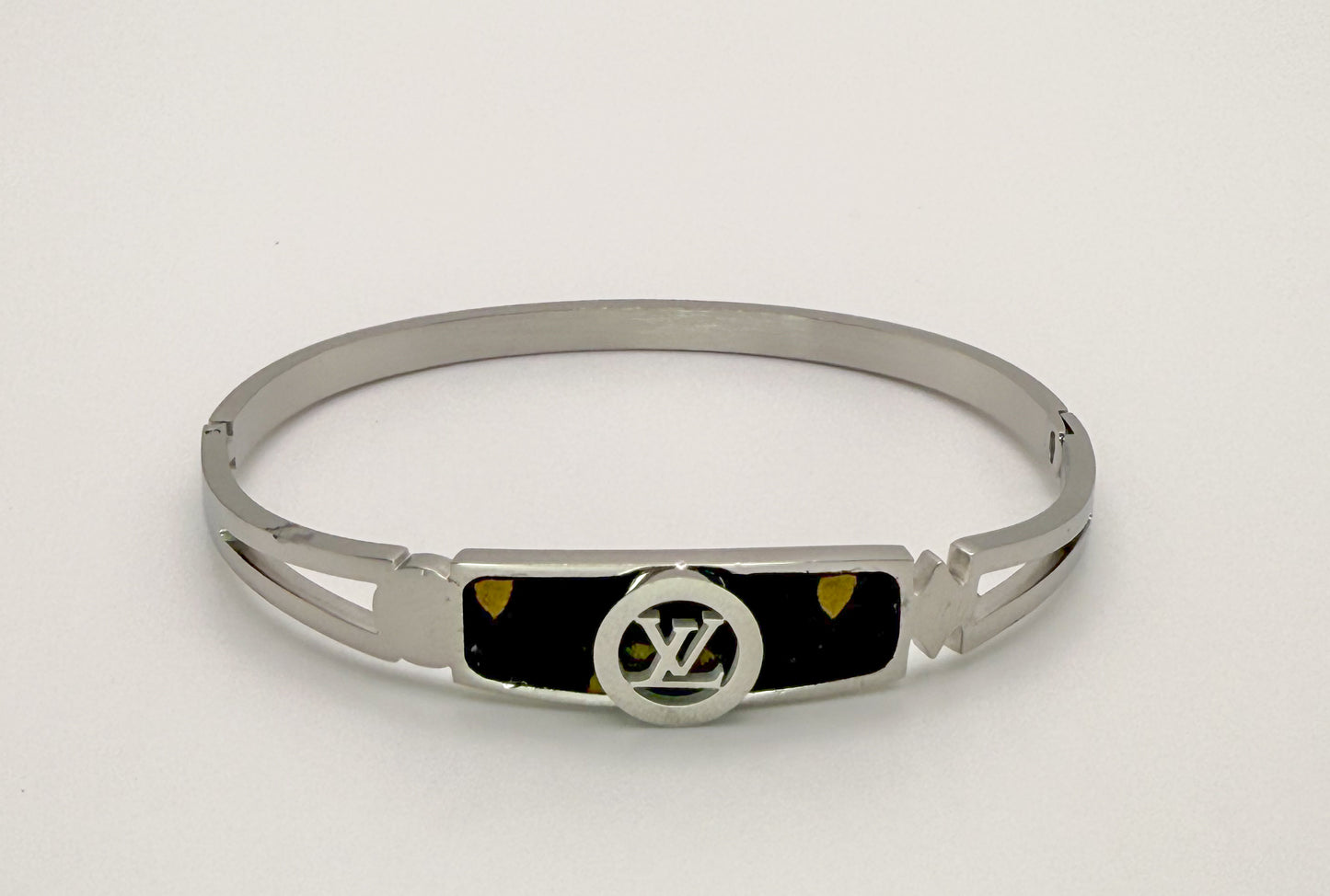 LV Gold or Silver Stainless Steel Bangle with Brand Leather