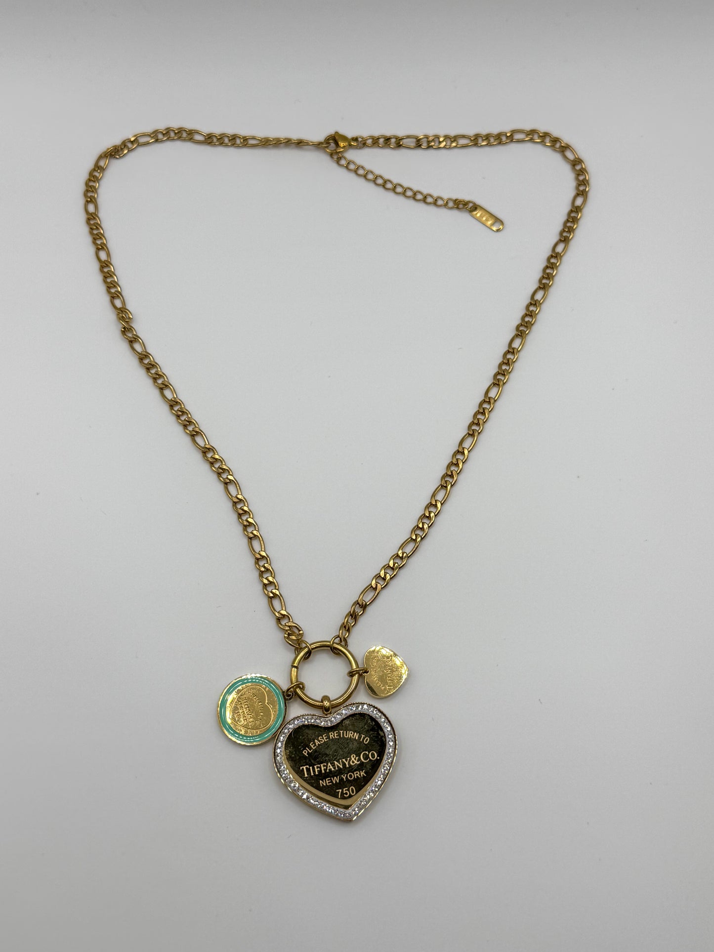 Gold T&Co Trio Charm Stainless Steel Pendant Necklace