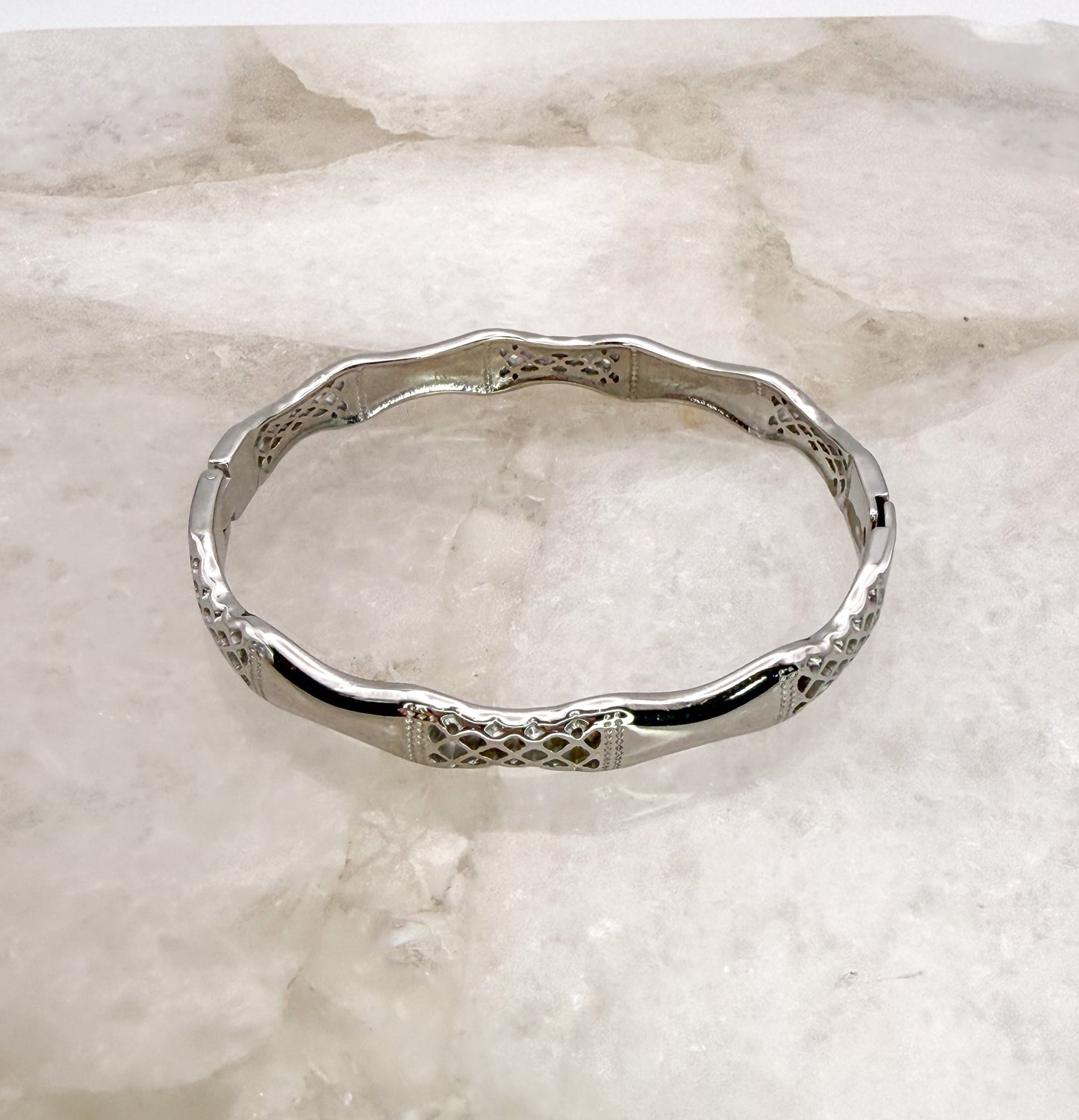 Silver Stainless Steel Delicate Bamboo Bangle Bracelet